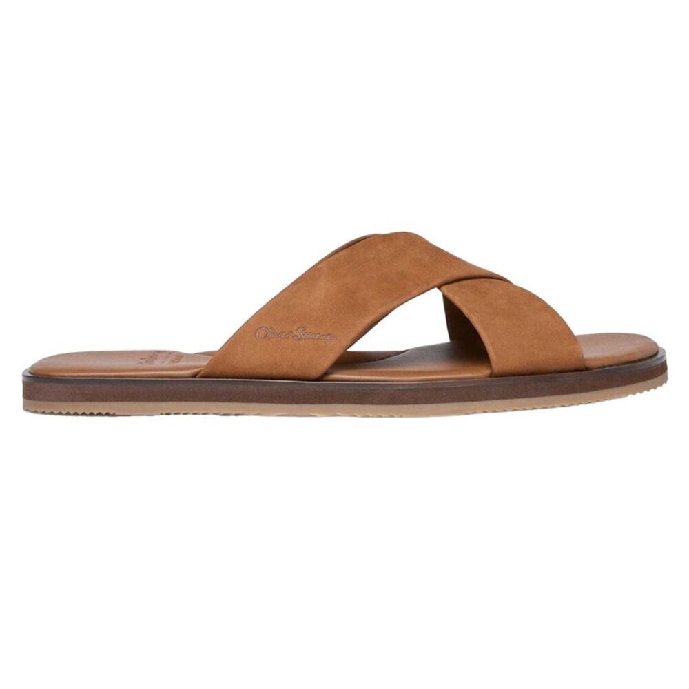 Oliver Sweeney Mens Chesil Leather Cross Strap Flat Flip Flops / Tan